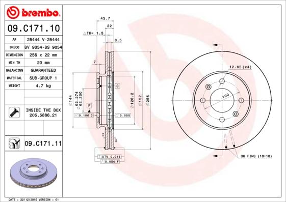 Brembo 09.C171.11 - Stabdžių diskas autoreka.lt