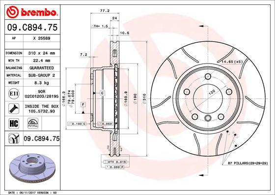 Brembo 09.C894.75 - Stabdžių diskas autoreka.lt