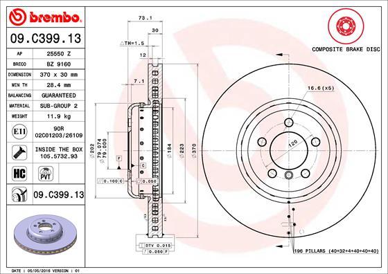 Brembo 09.C399.13 - Stabdžių diskas autoreka.lt
