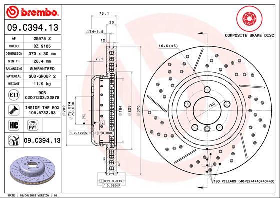 Brembo 09.C394.13 - Stabdžių diskas autoreka.lt