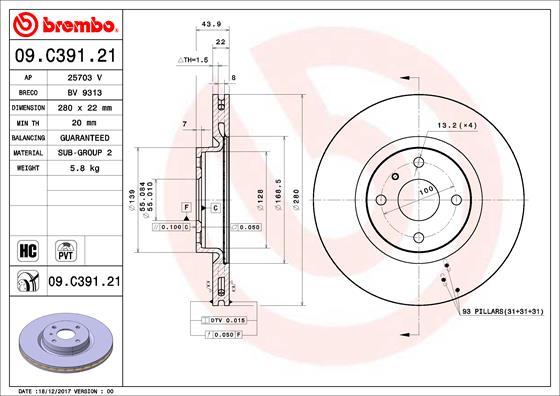 Brembo 09.C391.21 - Stabdžių diskas autoreka.lt