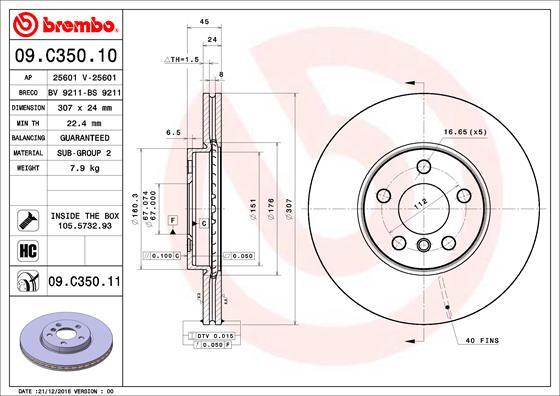 Brembo 09.C350.11 - Stabdžių diskas autoreka.lt