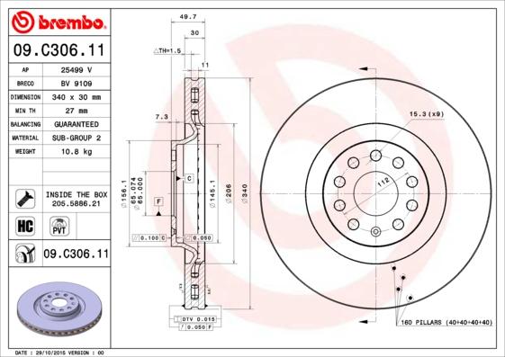 Brembo 09.C306.11 - Stabdžių diskas autoreka.lt