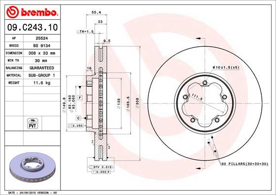 Brembo 09.C243.10 - Stabdžių diskas autoreka.lt