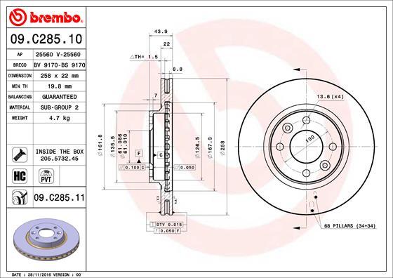 Brembo 09.C285.11 - Stabdžių diskas autoreka.lt