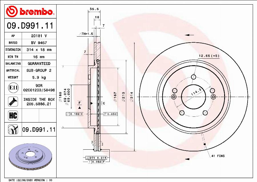 Brembo 09.D991.11 - Stabdžių diskas autoreka.lt