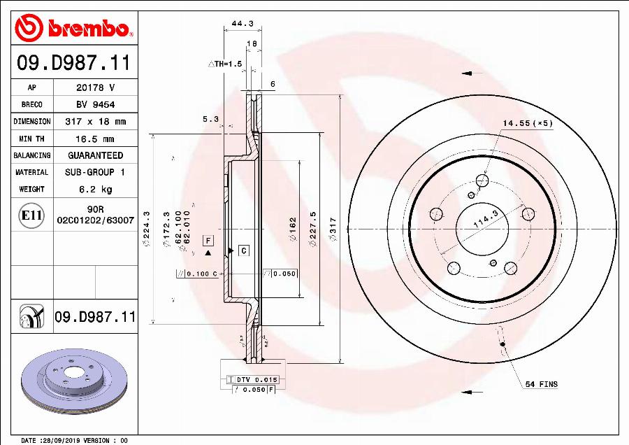 Brembo 09.D987.11 - Stabdžių diskas autoreka.lt