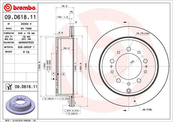 Brembo 09.D618.11 - Stabdžių diskas autoreka.lt