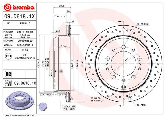 Brembo 09.D618.1X - Stabdžių diskas autoreka.lt