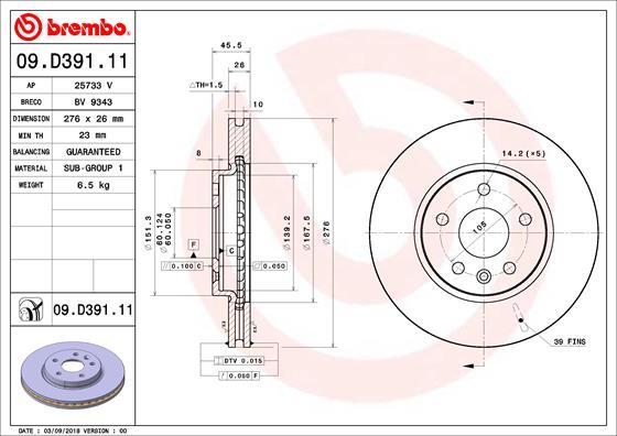 Brembo 09.D391.11 - Stabdžių diskas autoreka.lt