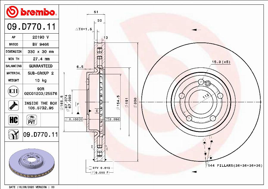 Brembo 09.D770.11 - Stabdžių diskas autoreka.lt