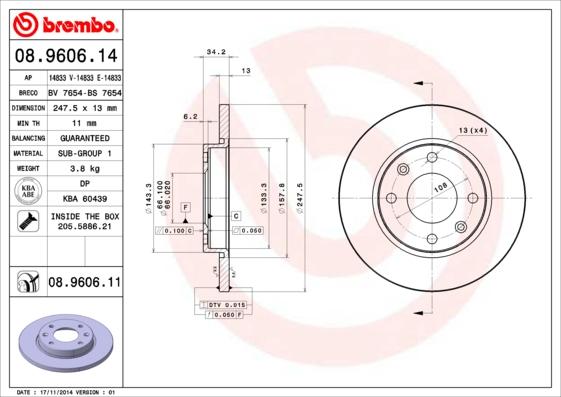 Brembo 08.9606.14 - Stabdžių diskas autoreka.lt