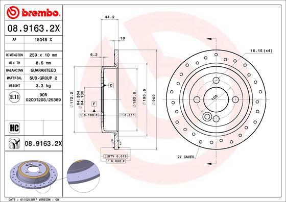 Brembo 08.9163.2X - Stabdžių diskas autoreka.lt