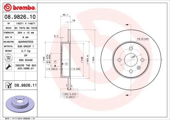 Brembo 08.9826.11 - Stabdžių diskas autoreka.lt