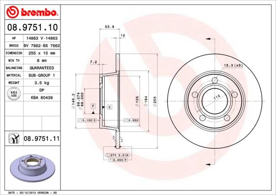 Brembo 08.9751.11 - Stabdžių diskas autoreka.lt