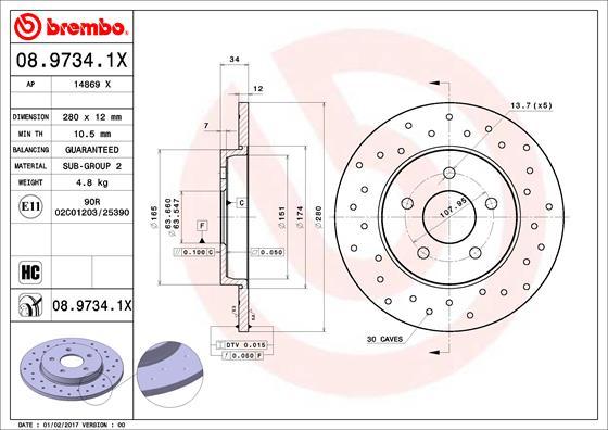 Brembo 08.9734.1X - Stabdžių diskas autoreka.lt