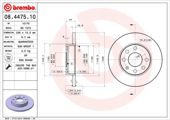 Brembo 08.4475.10 - Stabdžių diskas autoreka.lt