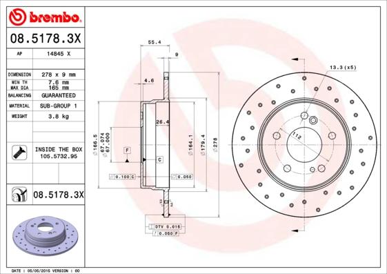 Brembo 08.5178.3X - Stabdžių diskas autoreka.lt