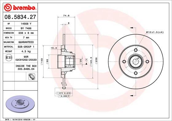 Brembo 08.5834.27 - Stabdžių diskas autoreka.lt