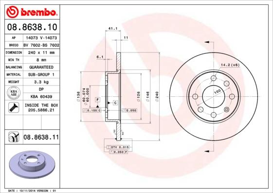 Brembo 08.8638.11 - Stabdžių diskas autoreka.lt