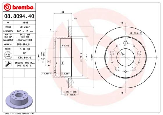 Brembo 08.8094.40 - Stabdžių diskas autoreka.lt