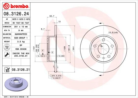 Brembo 08.3126.24 - Stabdžių diskas autoreka.lt