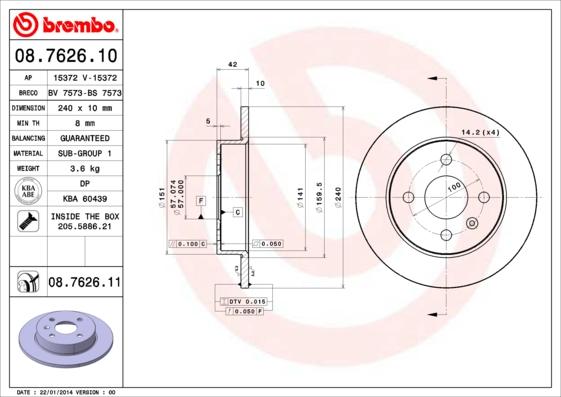 Brembo 08.7626.11 - Stabdžių diskas autoreka.lt