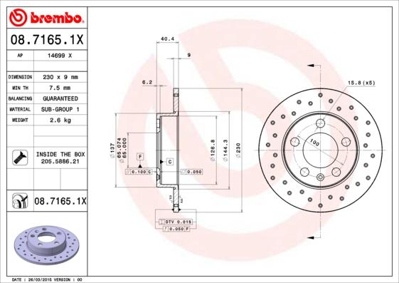 Brembo 08.7165.1X - Stabdžių diskas autoreka.lt