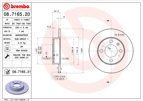 Brembo 08.7165.21 - Stabdžių diskas autoreka.lt