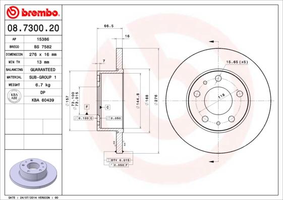 Brembo 08.7300.20 - Stabdžių diskas autoreka.lt