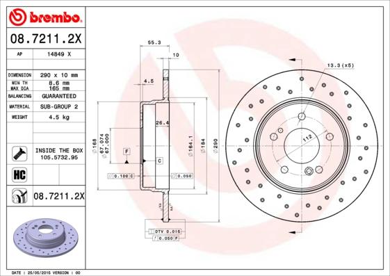 Brembo 08.7211.2X - Stabdžių diskas autoreka.lt