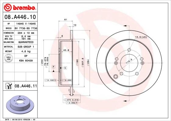 Brembo 08.A446.11 - Stabdžių diskas autoreka.lt