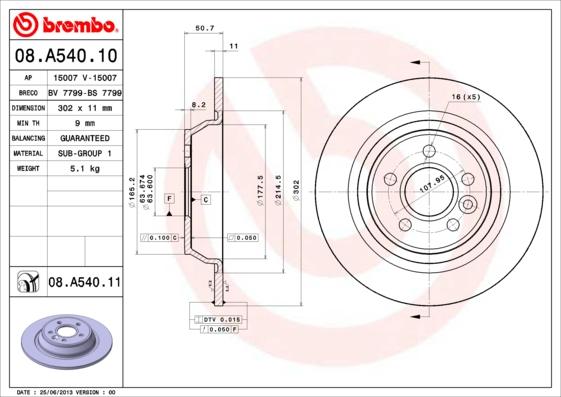 Brembo 08.A540.11 - Stabdžių diskas autoreka.lt