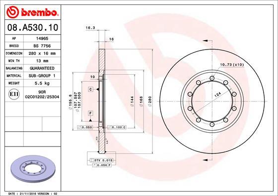Brembo 08.A530.10 - Stabdžių diskas autoreka.lt