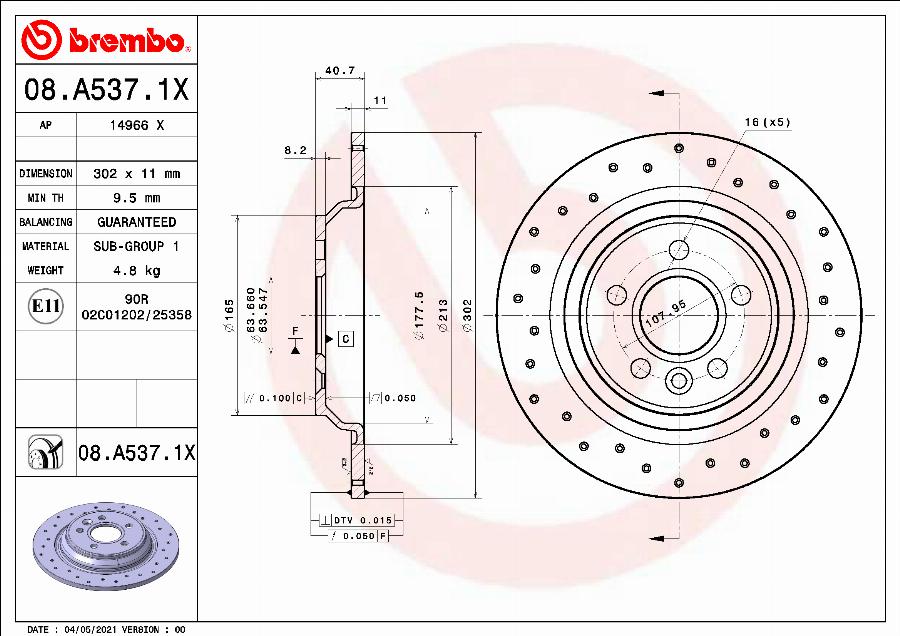 Brembo 08.A537.1X - Stabdžių diskas autoreka.lt