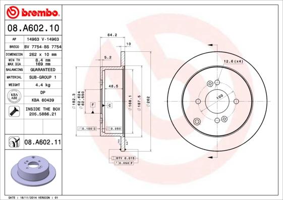 Brembo 08.A602.10 - Stabdžių diskas autoreka.lt