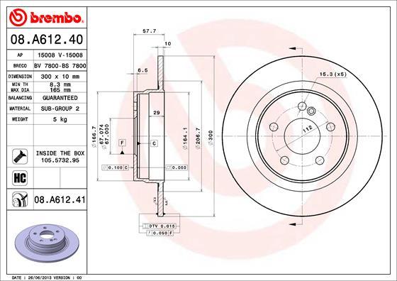 Brembo 08.A612.41 - Stabdžių diskas autoreka.lt