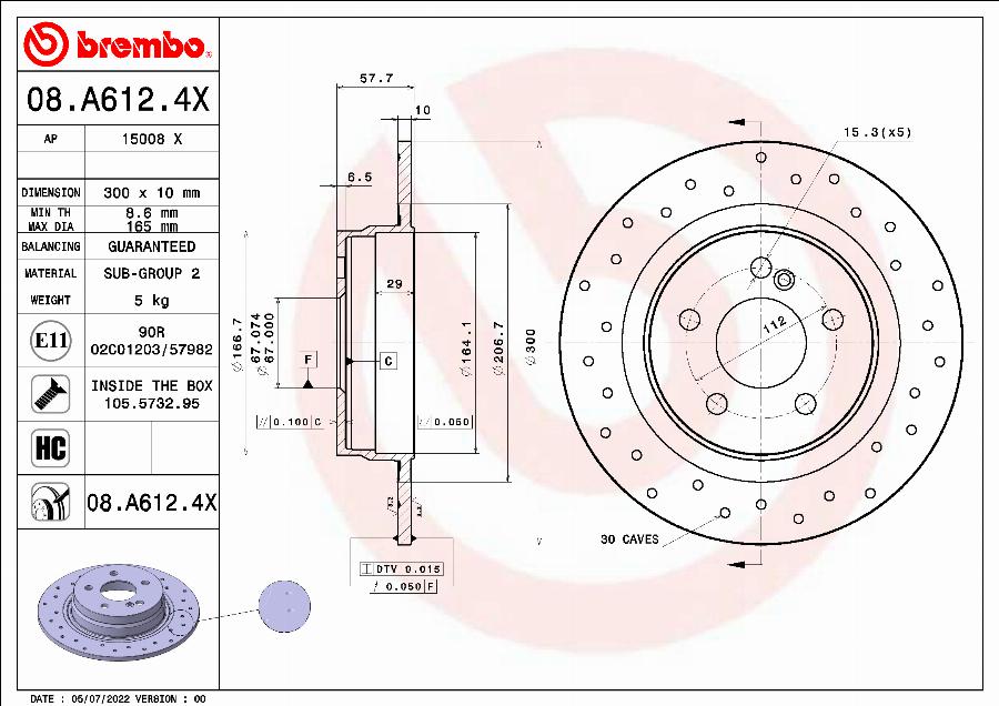Brembo 08.A612.4X - Stabdžių diskas autoreka.lt