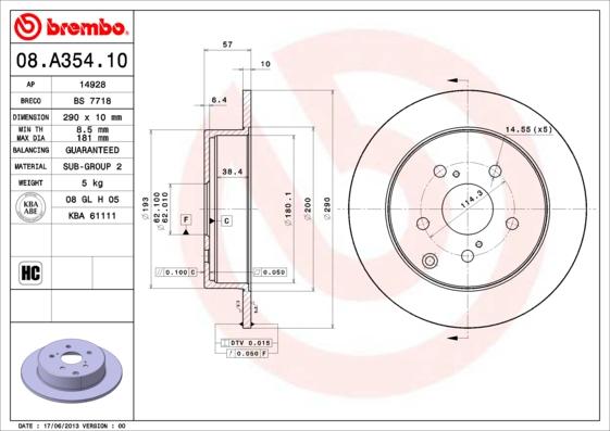 Brembo 08.A354.10 - Stabdžių diskas autoreka.lt