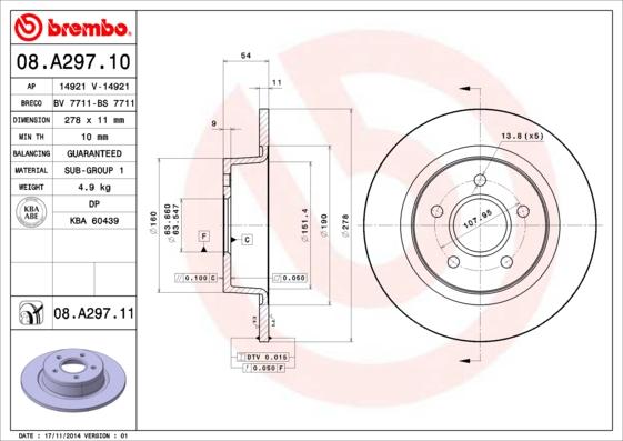 Brembo 08.A297.10 - Stabdžių diskas autoreka.lt