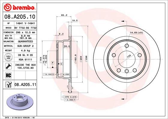 Brembo 08.A205.11 - Stabdžių diskas autoreka.lt