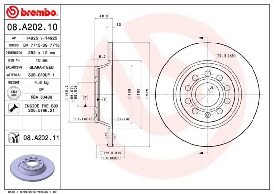 Brembo 08.A202.10 - Stabdžių diskas autoreka.lt