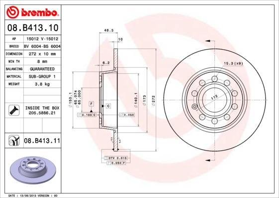 Brembo 08.B413.10 - Stabdžių diskas autoreka.lt