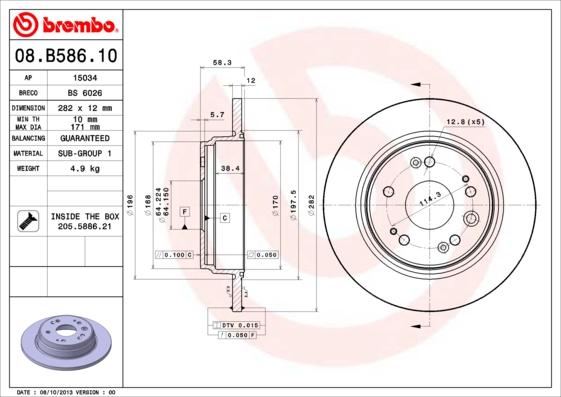 Brembo 08.B586.10 - Stabdžių diskas autoreka.lt