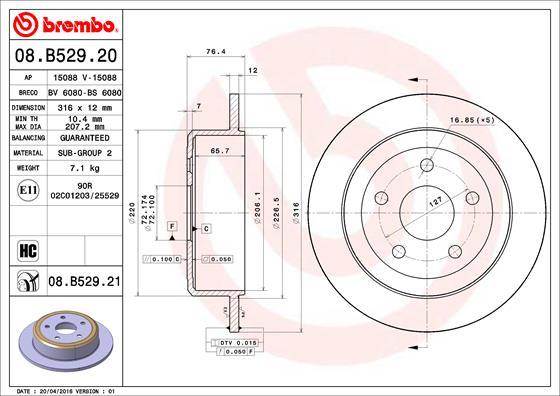 Brembo 08.B529.21 - Stabdžių diskas autoreka.lt