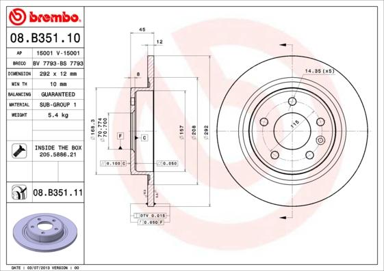 Brembo 08.B351.10 - Stabdžių diskas autoreka.lt