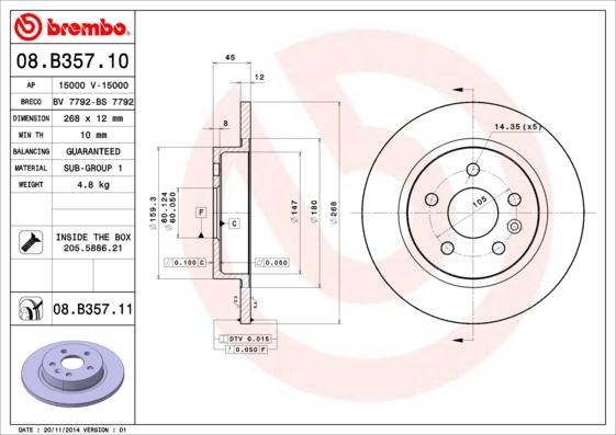 Brembo 08.B357.11 - Stabdžių diskas autoreka.lt