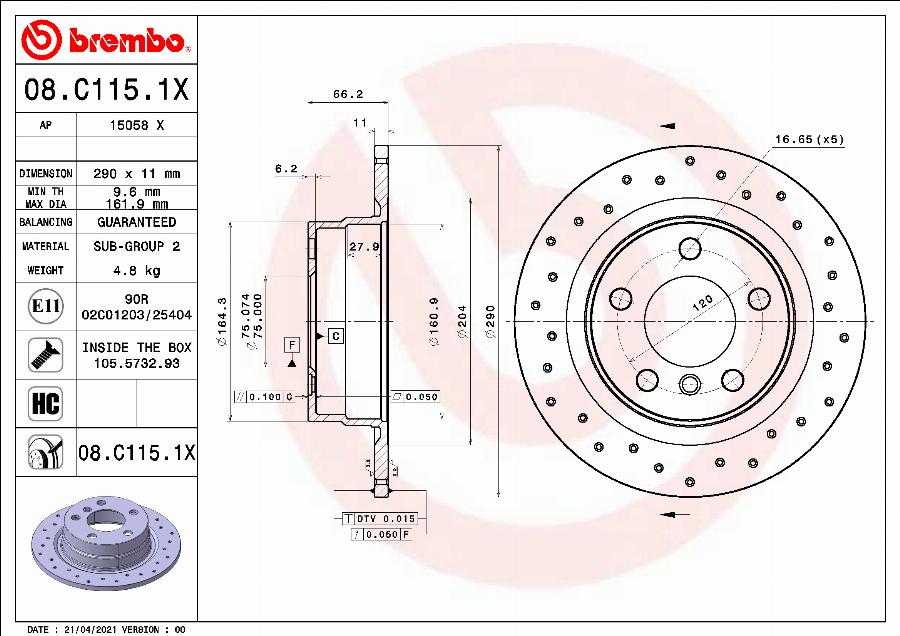 Brembo 08.C115.1X - Stabdžių diskas autoreka.lt
