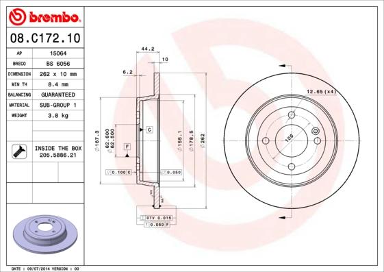 Brembo 08.C172.10 - Stabdžių diskas autoreka.lt