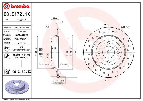 Brembo 08.C172.1X - Stabdžių diskas autoreka.lt